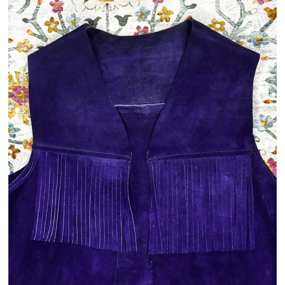 Vintage Purple Suede Fringe Vest Women Small  Western Boho Rodeo - Picture 3 of 11